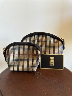 DAKS London Plaid Zip Pouch Duo - Beige, Brown, Black
